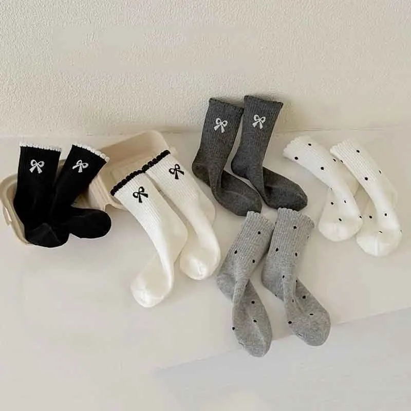5Pairs Baby Socks Toddler Soft Comfortable Breathable Bow Dots Pattern Kids Footwear Elasticity Wrinkle Resistant Athletic Socks