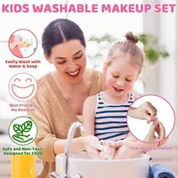 1set Colorful Girls' Pretend Makeup Toy Set - Pink and White Plastic Makeup Case with Mirror, Brushes, and Accessories. 6