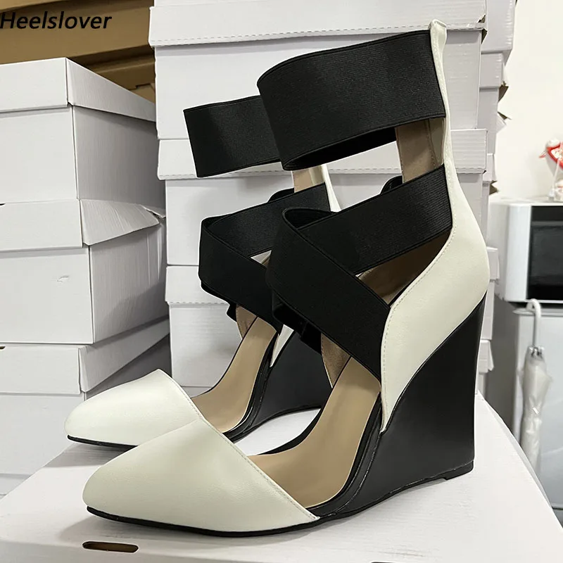 

Ahhlsion Handmade Women Summer Sandals Wedges Heels Pointed Toe Beautiful Black Party Shoes Ladies US Size 4-13