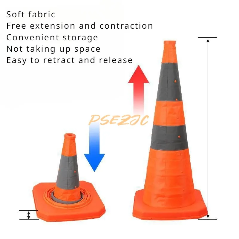 Traffic Emergency Convenient Telescopic Road Cone Reflective Circular Foldable Pointed Cone Obstacle Safety Warning Cone