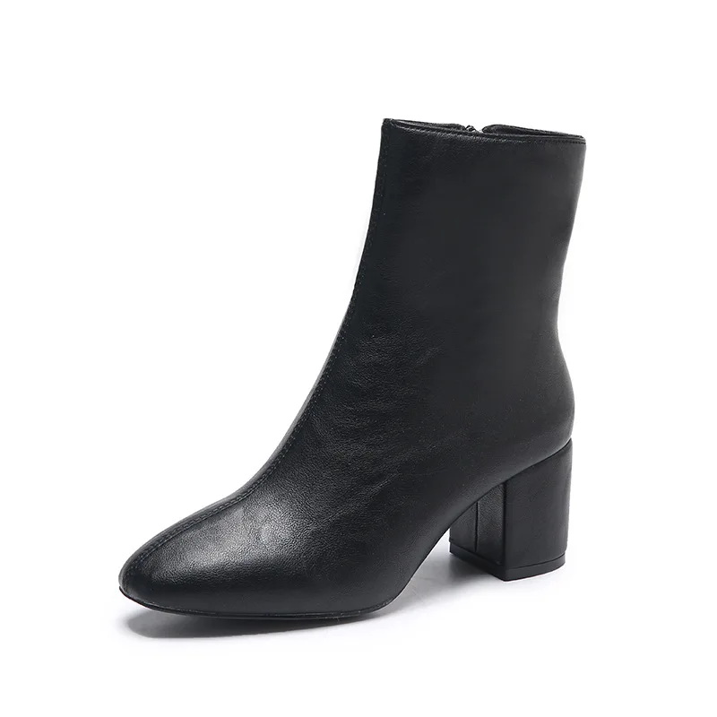 High-heeled Ankle Boots Women's Thick Heel Black Mid-tube Boots 2023 New Autumn and Winter Side Zipper short Boots