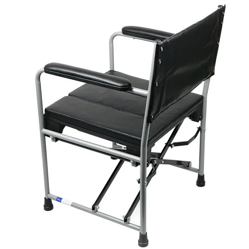 AntiRollover Commode Chair: Folding Disability Stool Elderly Bath Seat Leather Cushion Toilet NonSlip Support. 3