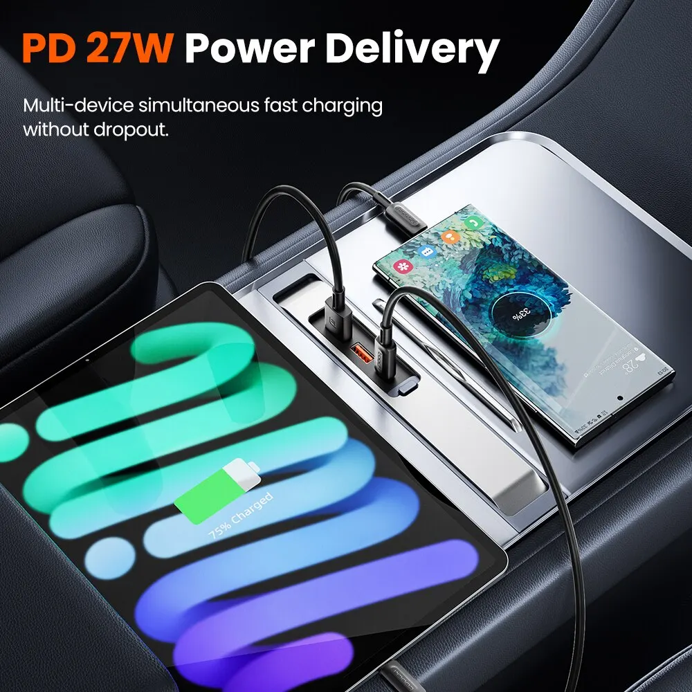 Toocki USB HUB PD 27W Quick Charger Type C Hub Docking Station USB Shunt Hub For Tesla Model 3 Y 3 Ports Powered Splitter Extens