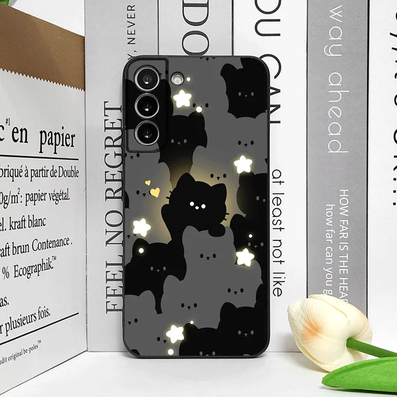 Cartoon Black and White Cat Couple Shockproof Soft Phone Case Cover