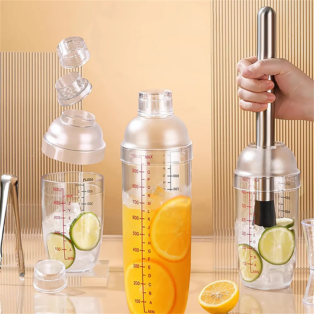 Plastic Cocktail Shaker Hand Shaker Cup With Scales 350ml/500ml/700ml Milk Tea Wine Drink Shaker Bottle Mixer Bar Tool 1PC