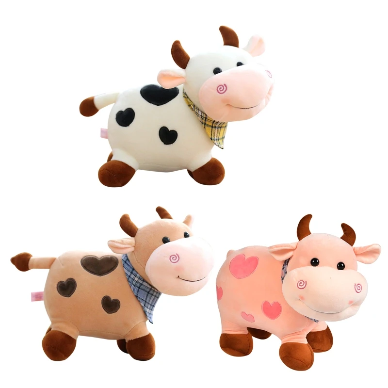 

25CM Little Fluffy Cow Doll Cuddle Pillow Soft Plush Stuffed Mascot Toy Baby Soothing Ornament Toys Birthday Gift for Kids Girl