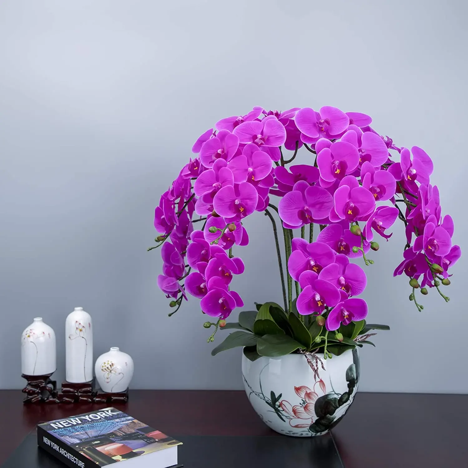 Set di orchidee a farfalla artificiali da 32 pollici, fiori finti in lattice, 6 pezzi, piante con stelo di orchidea artificiale, set di mani al tocco reale per la casa di nozze