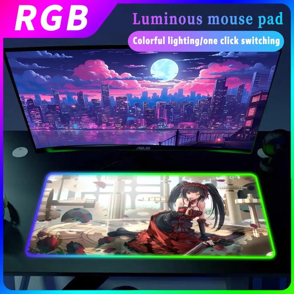 

RGB Date a Live Gamer Accessories Pc Gaming Computer Mousepad Rubber Table Pad Carpet Desk Mat 900×400 Tokisaki Kurumi Mouse Pad