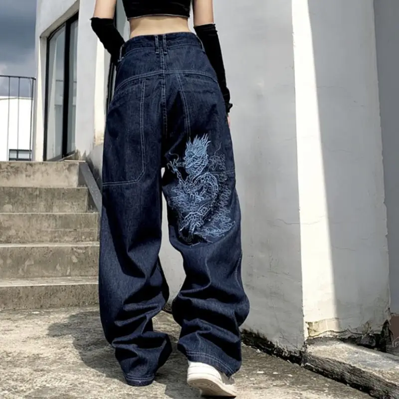 

American Retro Street Loose Embroidered Straight Jeans Women Y2K New Hip Hop Joker High Waist Wide Leg Pants Casual Trend Jeans