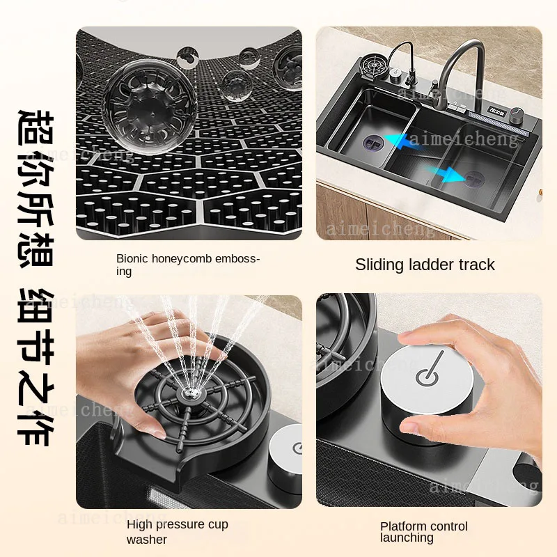 SUS304 stainless steel Feiyu Waterfall  large vegetable household handmade kitchen sink Left Side Drainage 5