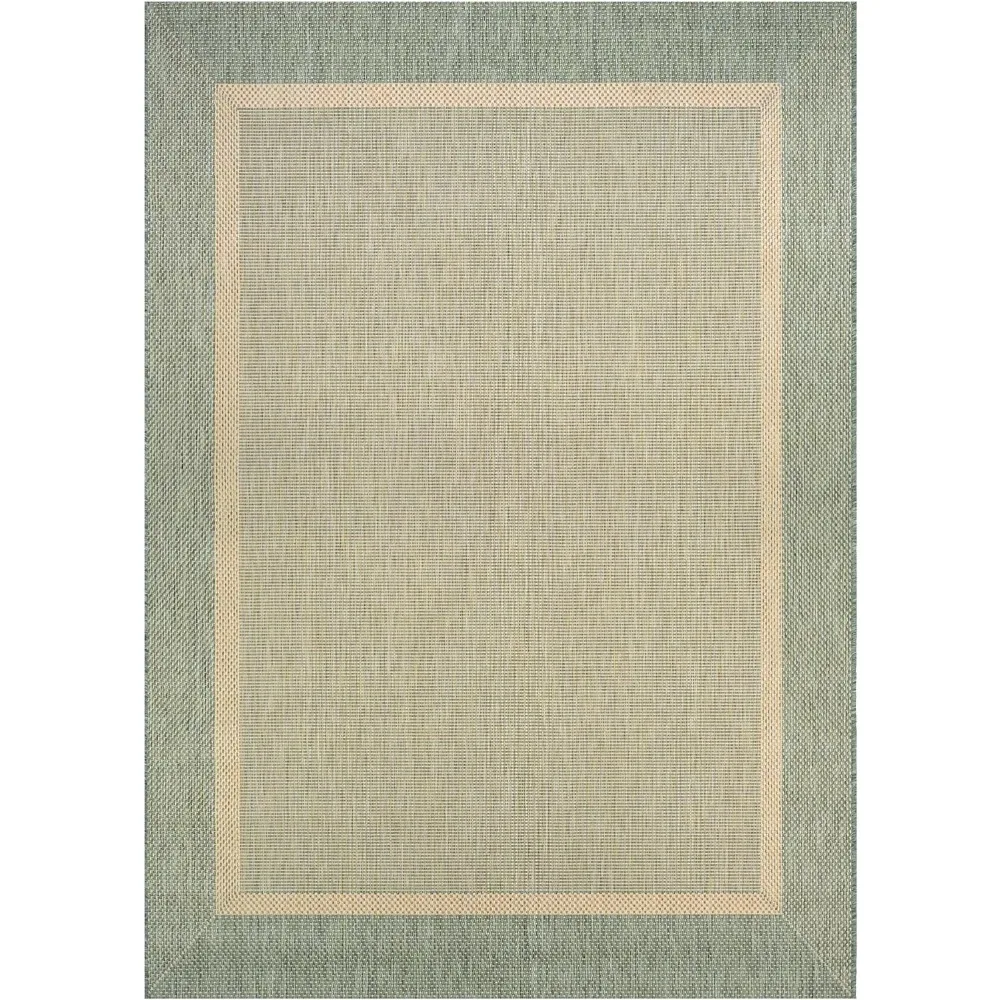 

Outdoor Area Rug - Stria Texture 5'3" X 7'6" Rectangle In Natural And Green Color, Hose Washable, Pet Friendly, Outdoor Rug
