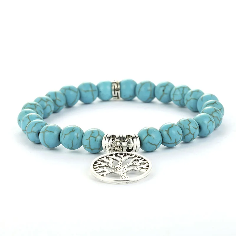 Natural Stone Beads Bracelets Lucky Charm 8mm Blue Turquoises Couple Bracelets Natural Jewelry Bracelet Hand Chain