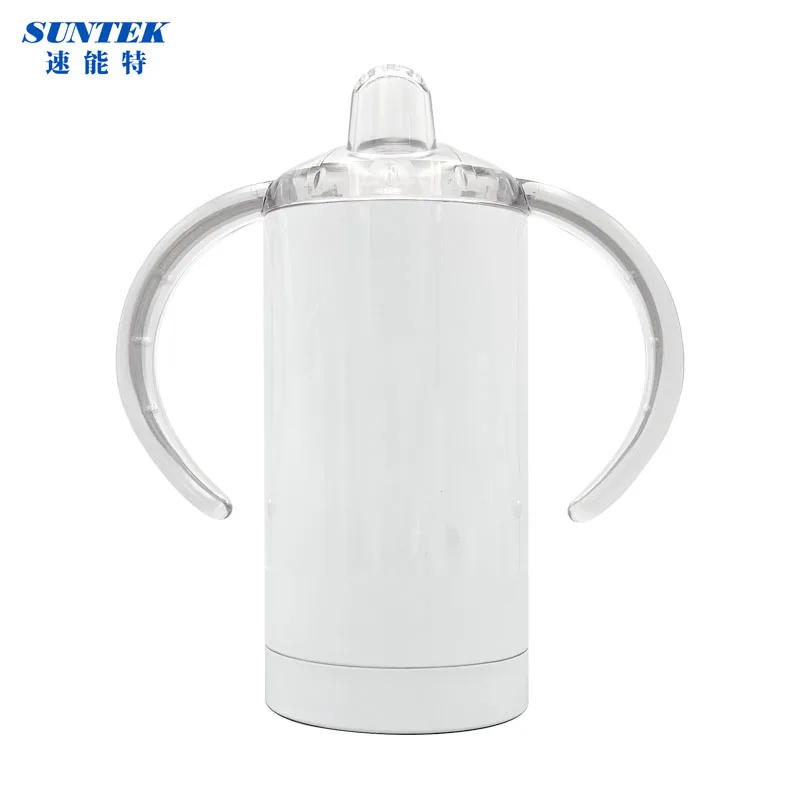 RTS Sublimation Blank 12oz Double Walled Stainless Steel Insulated Baby Straw Holder Sippy Cup Double Handle With Teat