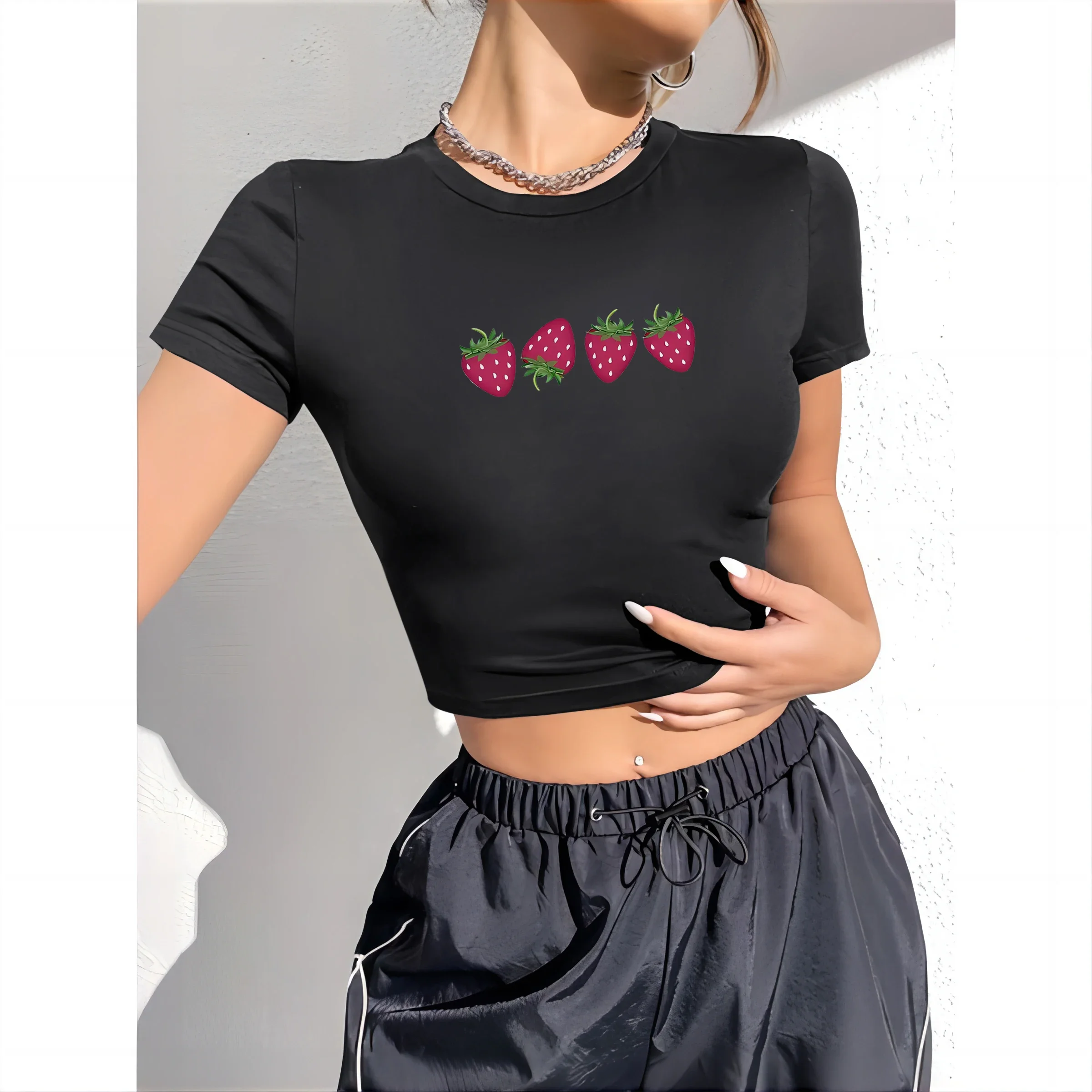 Cotton Rib Jersey Top And Short Set White Printed Strawberries main image 1