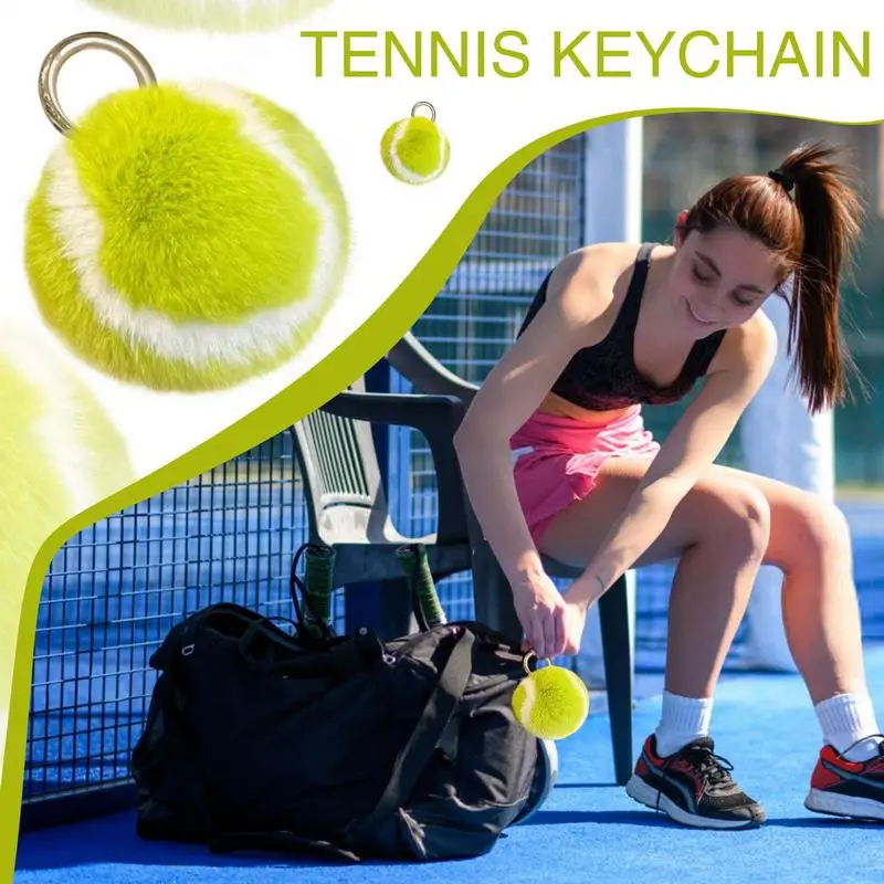 Plush Tennis Keychains For Backpacks Cute Soft Tennis Ball Pendant Tennis Key Chain Fuzzy Keychain Unique Tennis Ornament 2