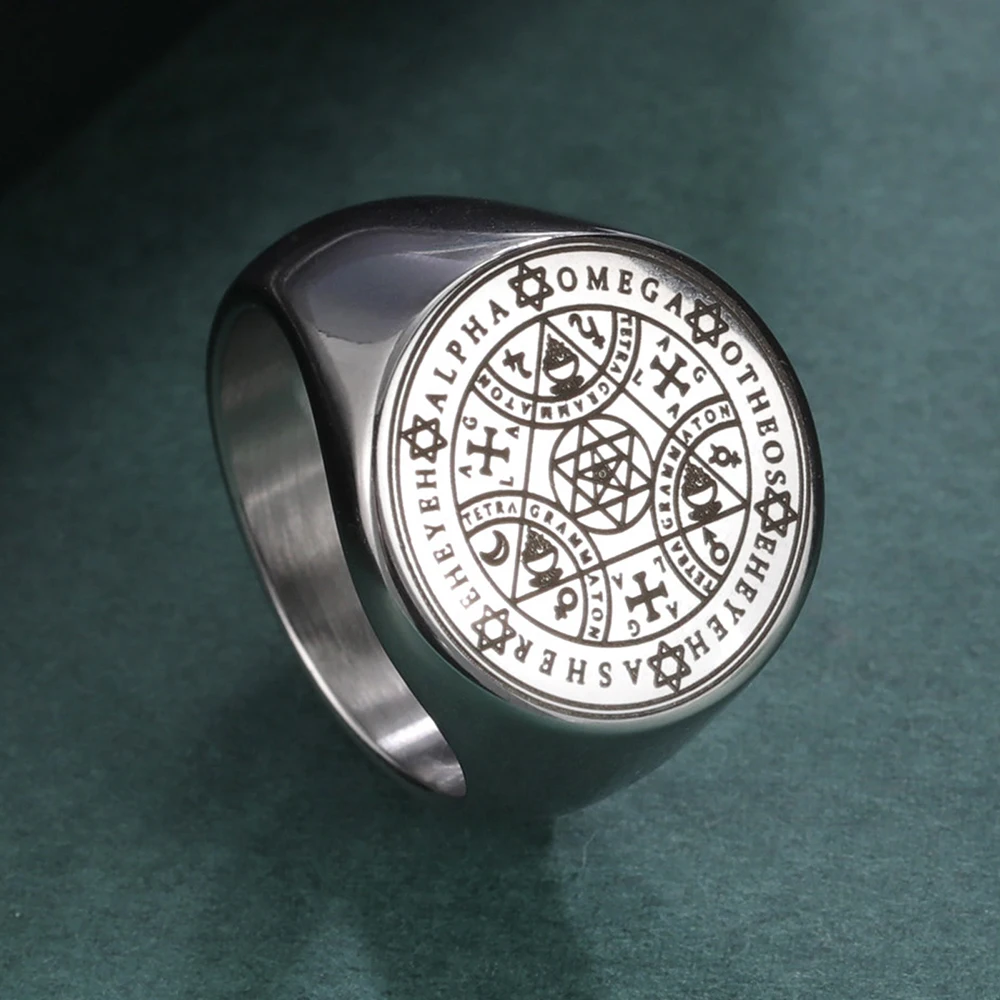 Dawapara Enochian Seal Stainless Steel Ring Alpha Omega