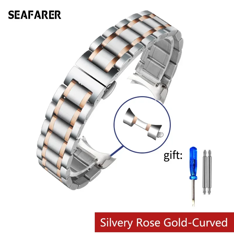Elegant Curved End Stainless Steel Watchband - Versatile Strap