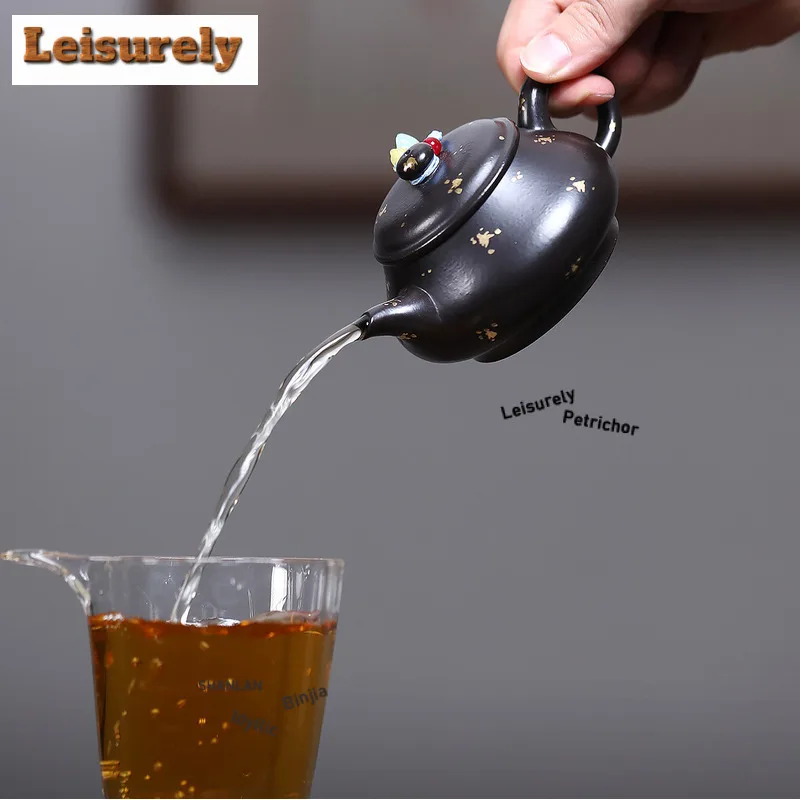 160ml Traditional Yixing Purple Clay Teapots Handmade Sprinkle Gold Pot Raw Ore Dahongpao Mud Kettle With Strainer Zisha Tea Set