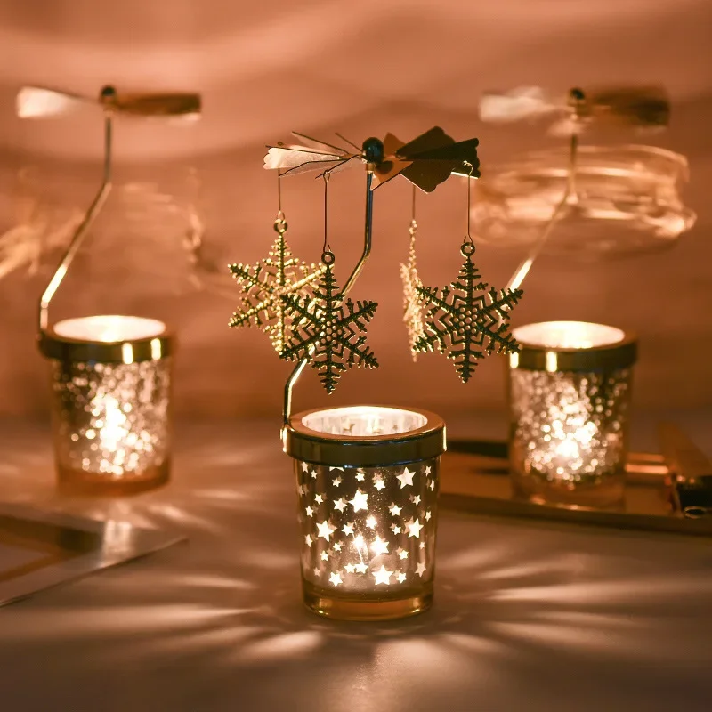 Romantic Valentine's Day Gift Rotating Angel/Rose/Xmas Snowflake Candlestick Candle Tea Lamp Holder Home Party Decoration christmas decorations candle holders