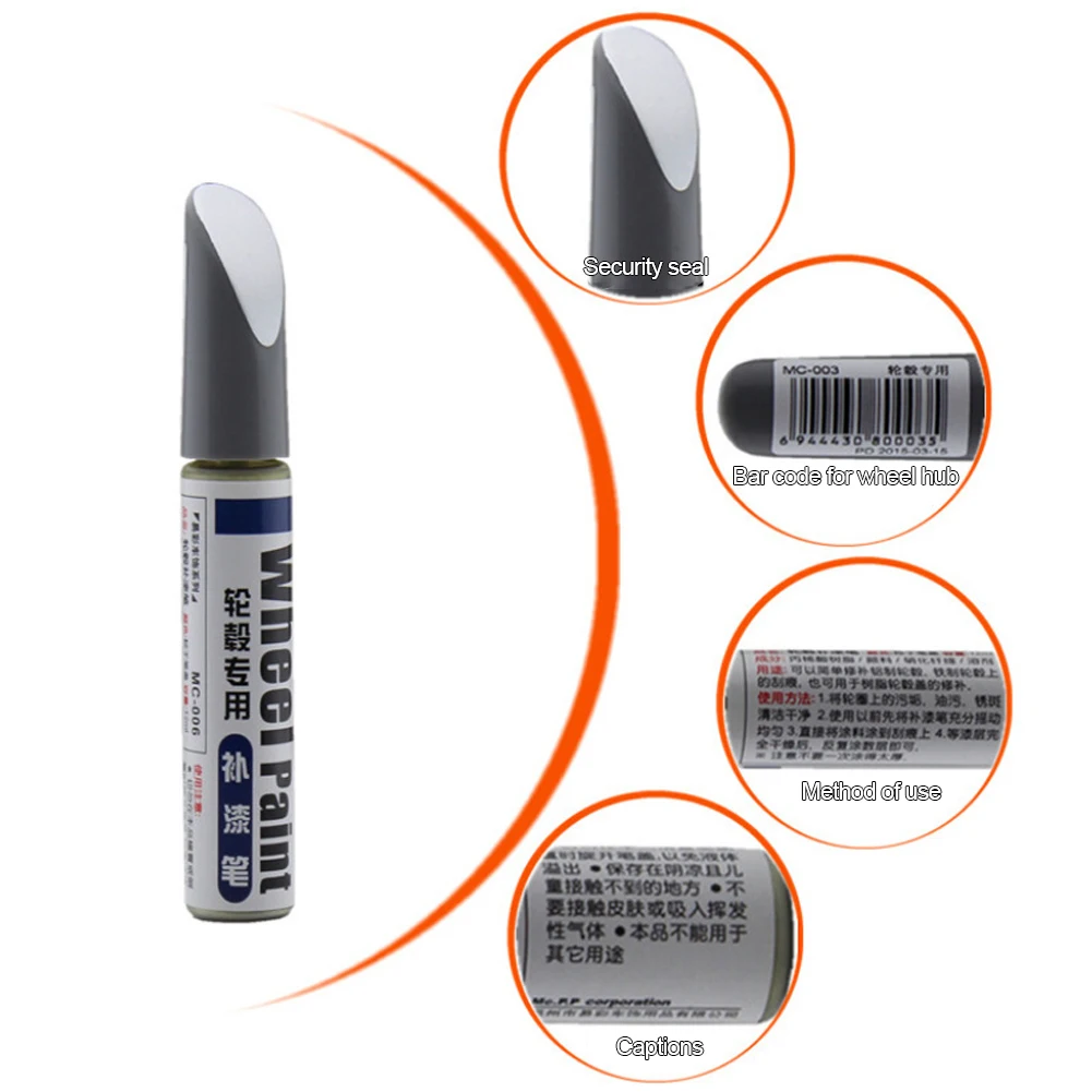 12ml Silver Alloy Wheel Touch Up Pen Repair Paint Curbing Scratch Maker with Brush Car Scratch Remover Waterproof