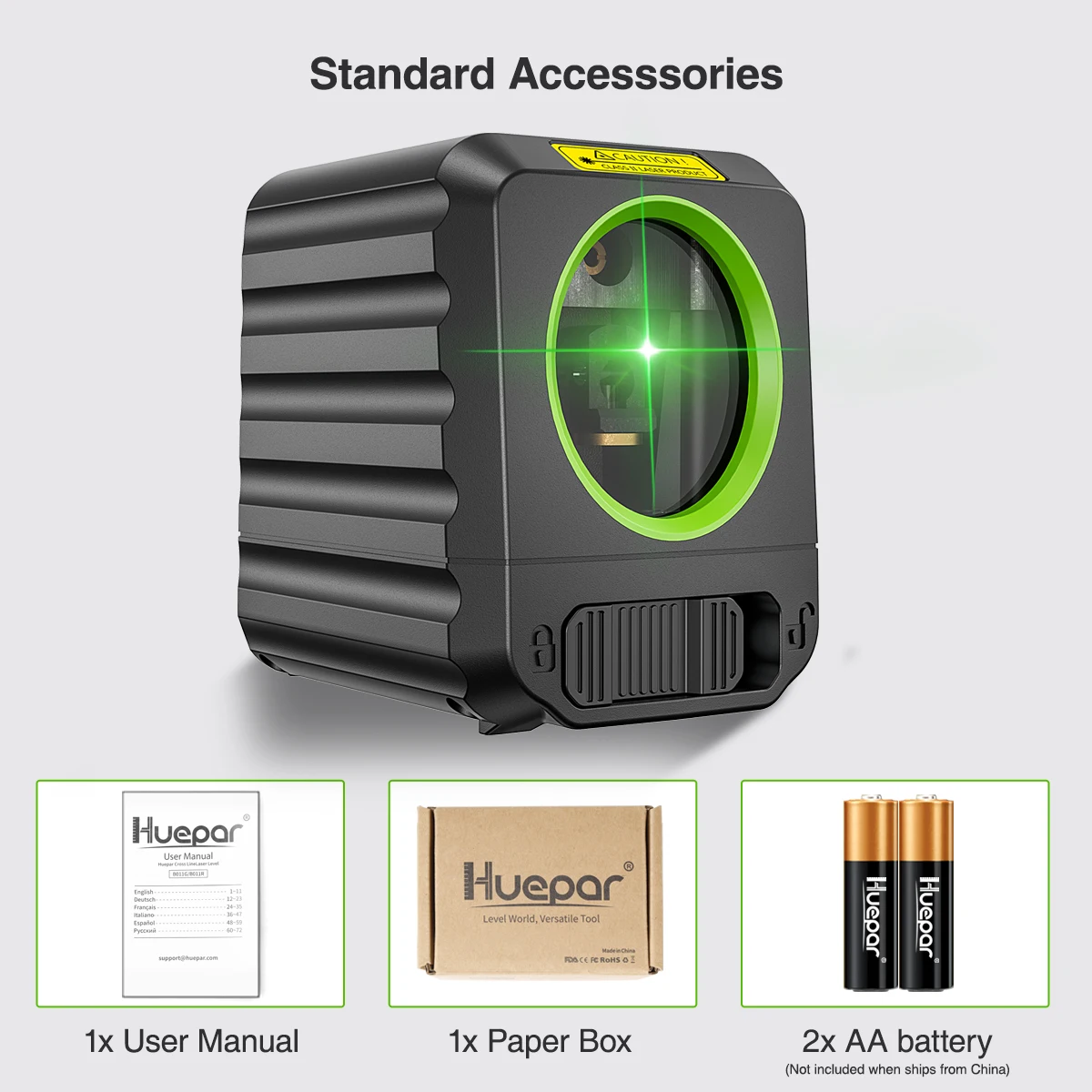 Huepar Cross Line Laser Level Portable 2 Lines Osram Green Beam Self-leveling Laser Tools DIY Application лазерный уровень laser level
