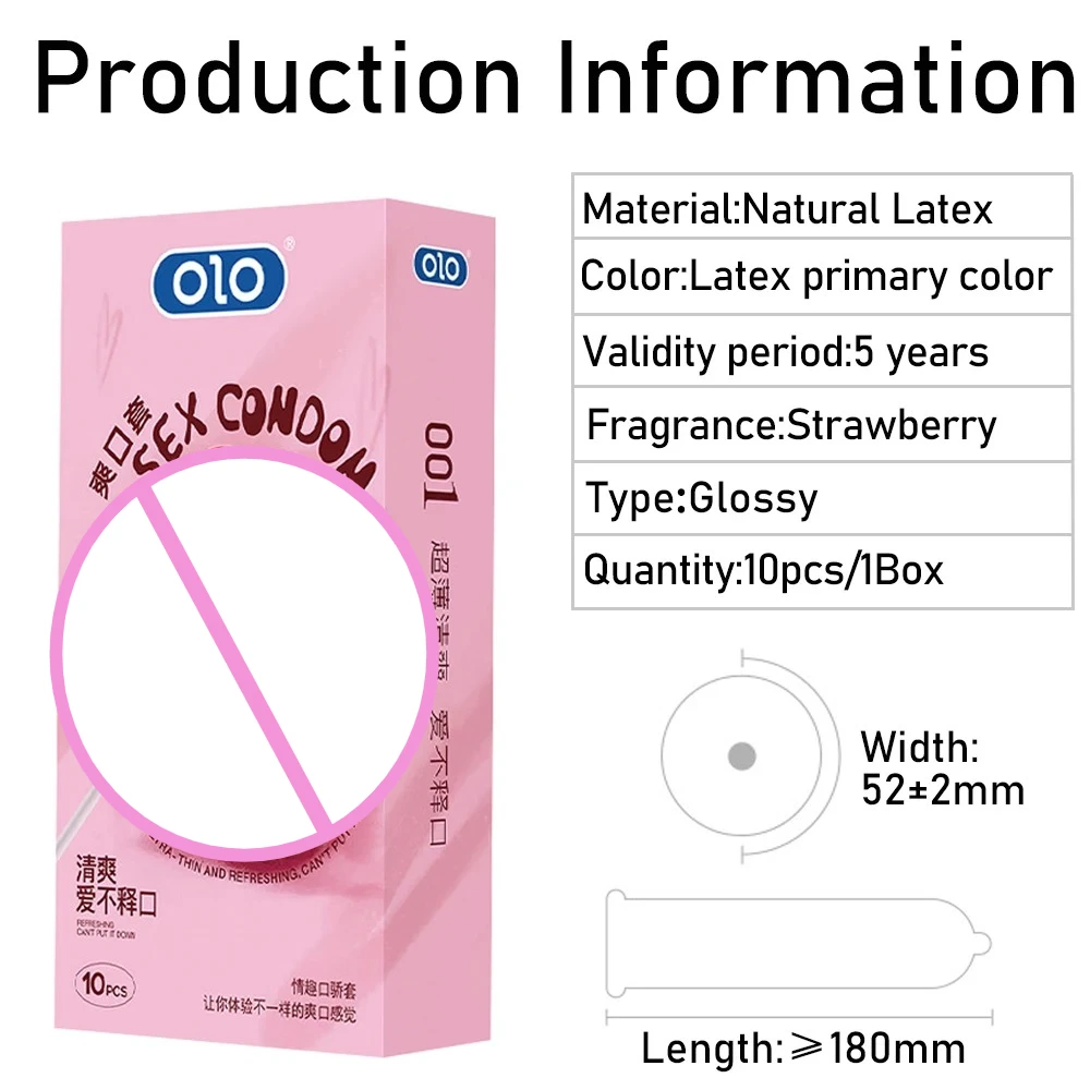OLO 10Pcs Oral Sex Condoms with Strawberry Taste Safe Sex Penis Sleeve Condom Intimate Goods Tongue Sex Lick Dick Toys for Adult 6