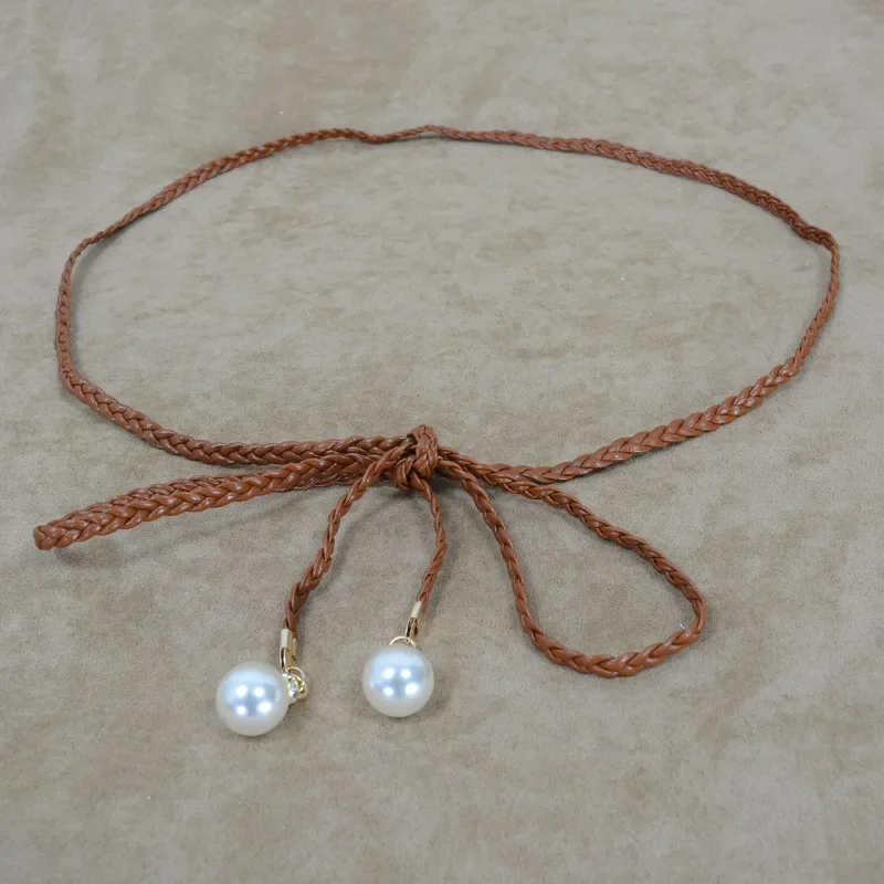 

2024 длинный винтажный богемный Тонкий ремень с узлом, женский элегантный жемчужный эластичный плетеный пояс, женский пояс для приморского платья, ремни на талию 140 см