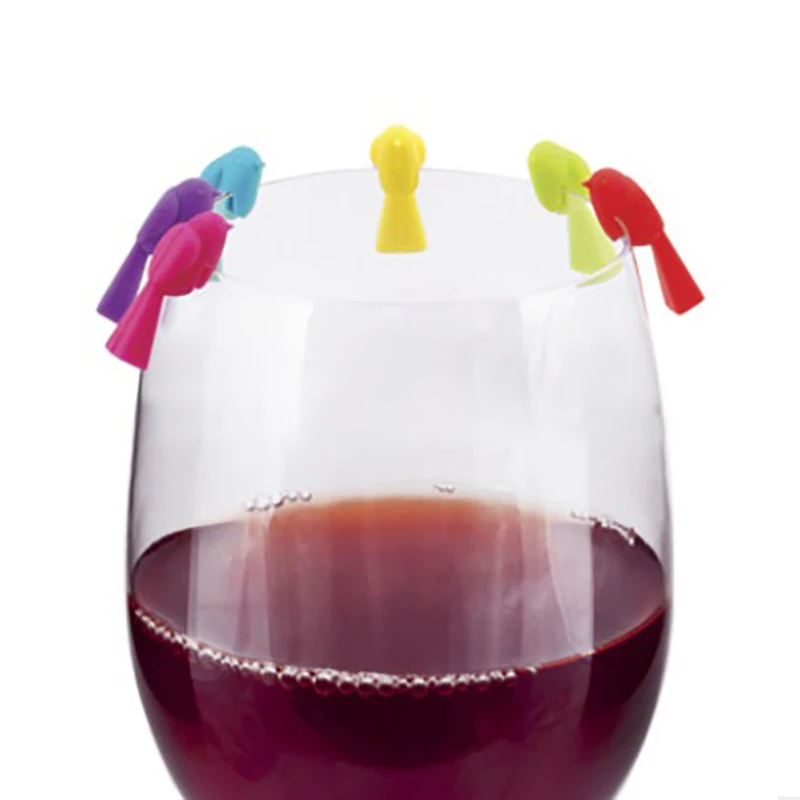 6pcs Silicone bird wine glass recognizer party wine glass marker