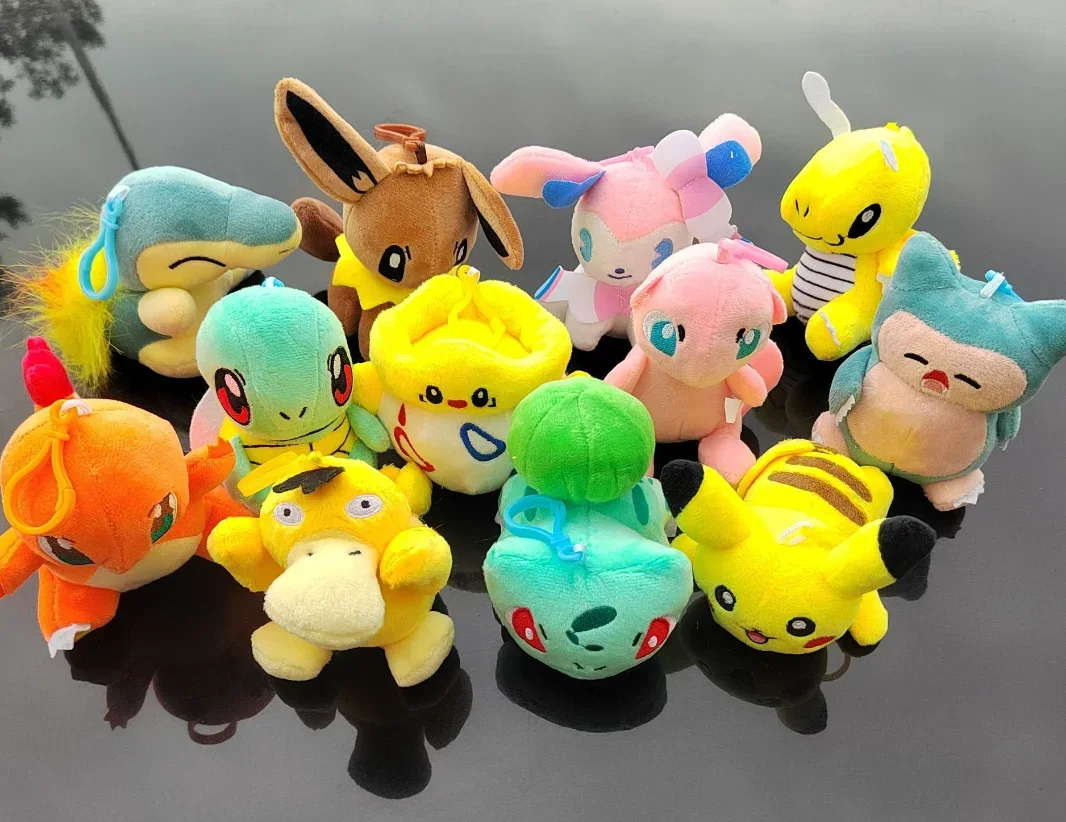 20pcs Plush Dolls Keychain 10-15cm Pendant Psyduck Eevees Bulbasaurs Squirtles Charmanders Toys Gift 6