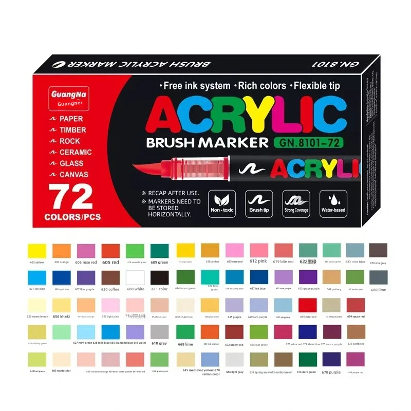 24-168pcs GuangNa Acrylic Color Markers Soft Head Painted for Wood Ceramic Festival DIY Box Gift Marker Set Festival Art Supply