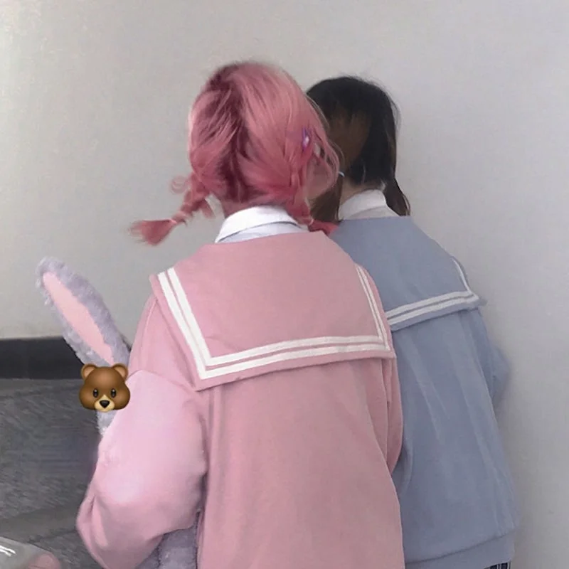

Толстовка QWEEK Kawaii на молнии с матросским воротником, в японском стиле, с длинным рукавом, милые топы для подростков, 2021 г., JK, розовая, темно-синяя, мягкая, Kpop
