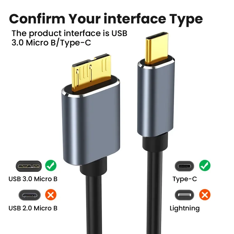 

Quick Charging Type-C to USB 3.0 Micro B Cable Connector 5Gbps External Hard Disk Data Cable For Computer