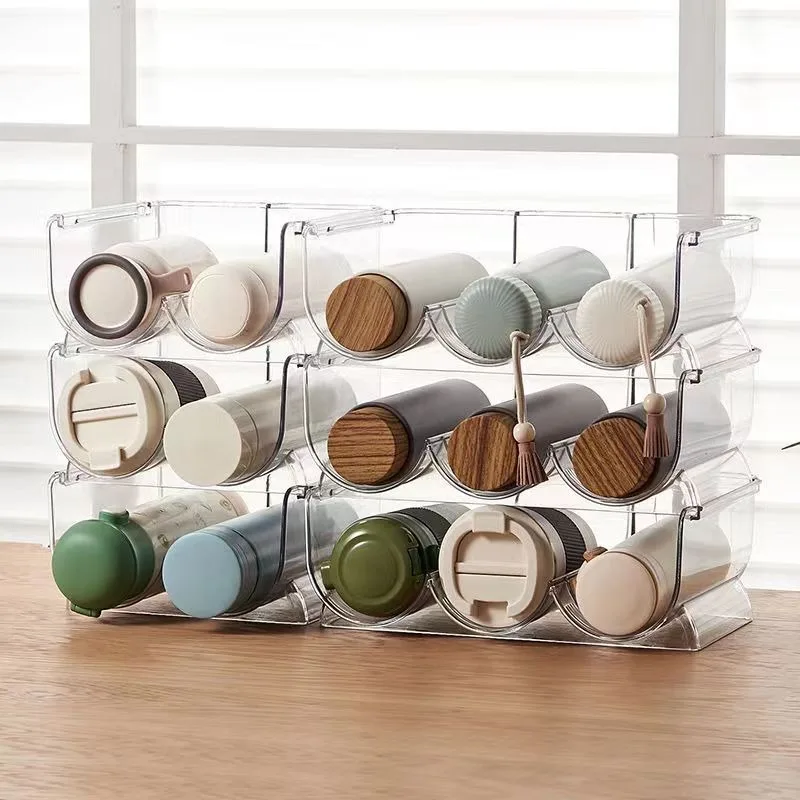 Transparent Water Bottle Organizer Stackable Bottle Storage Holder For Kitchen Vacuum Flask Holder Home Cabinet Organizer VC