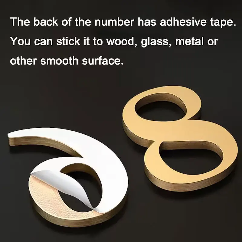 House Number Signs Solid Brass Number 0-9 Letters English Alphabet Wall Adhesive