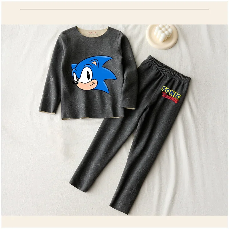 thumbnail image 1 of Conjunto de pijamas Sonics de invierno para niños, ropa de dormir con parte superior lisa de terciopelo, conjunto de pijamas suaves sin huesos, traje de estar por casa para niños y niñas, regalos para, 1 of 5