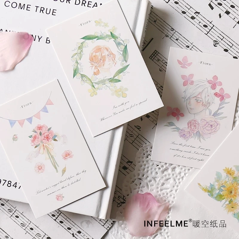 28 Sheets/Set Beautiful Flower and Girl Lomo Card Cartoon Mini Postcard Message Card Christmas Gifts