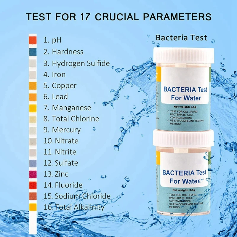 Water Quality Tester PH Test Strips PH Meter 17-In-1 Water Test Kit 100 Strips + 2 Kits For Home Drinking