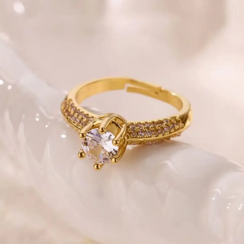 Zircon Round Rings For Women Gold Color Geometric Adjustable Ring