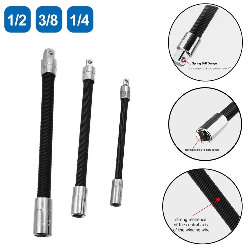 

1/4 3/8 1/2 Driver Flexible Long Socket Extension Rod Adapter Ratchet Wrench Transfer Lever Self-locking Extension Rod Wrench To