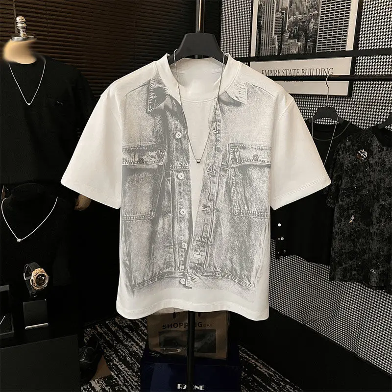 Men Summer Solid Color Round Neck Short Sleeve T-Shirt Vintage Print ...