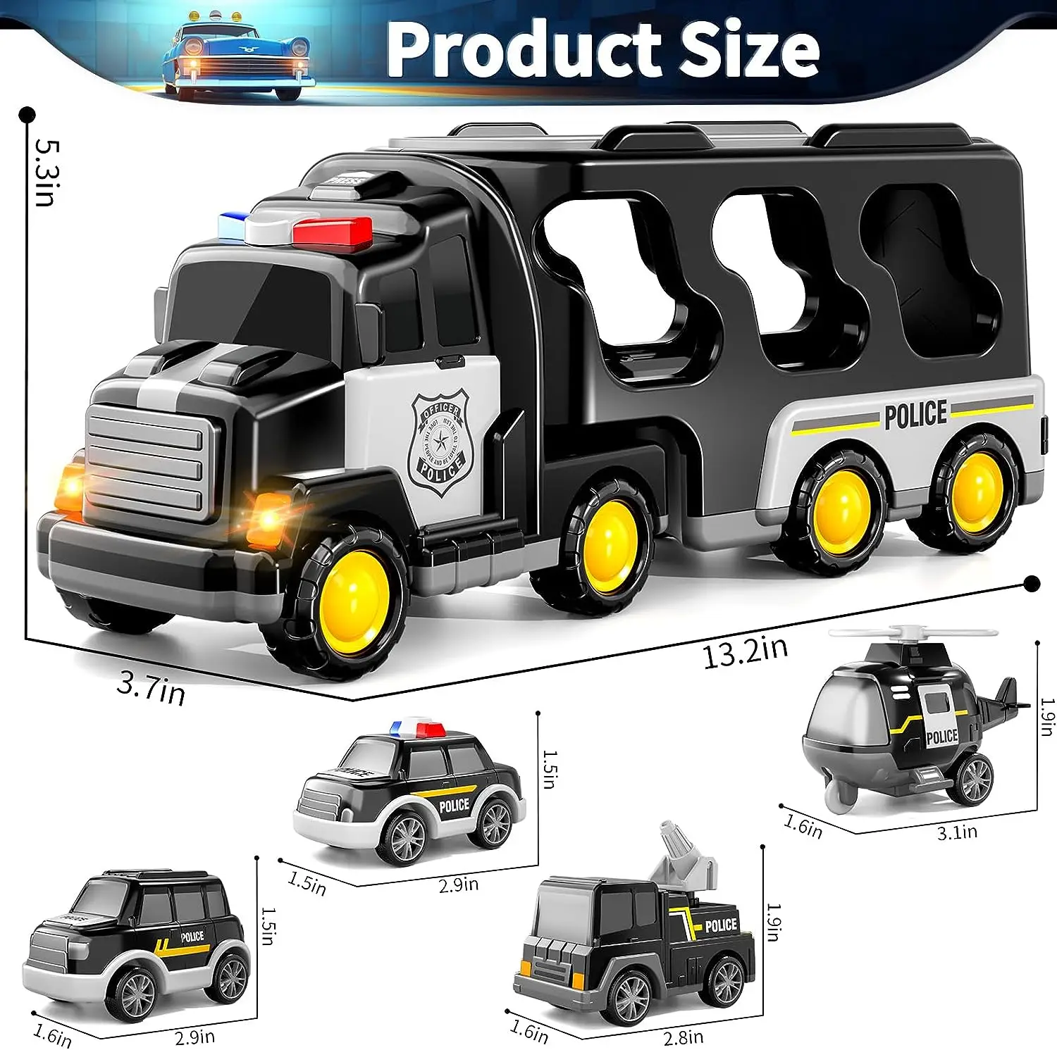 Police Truck Toys for Toddler Friction Power Emergency Vehicle,Police Car Toy for Toddlers Carrier Truck Toys 6
