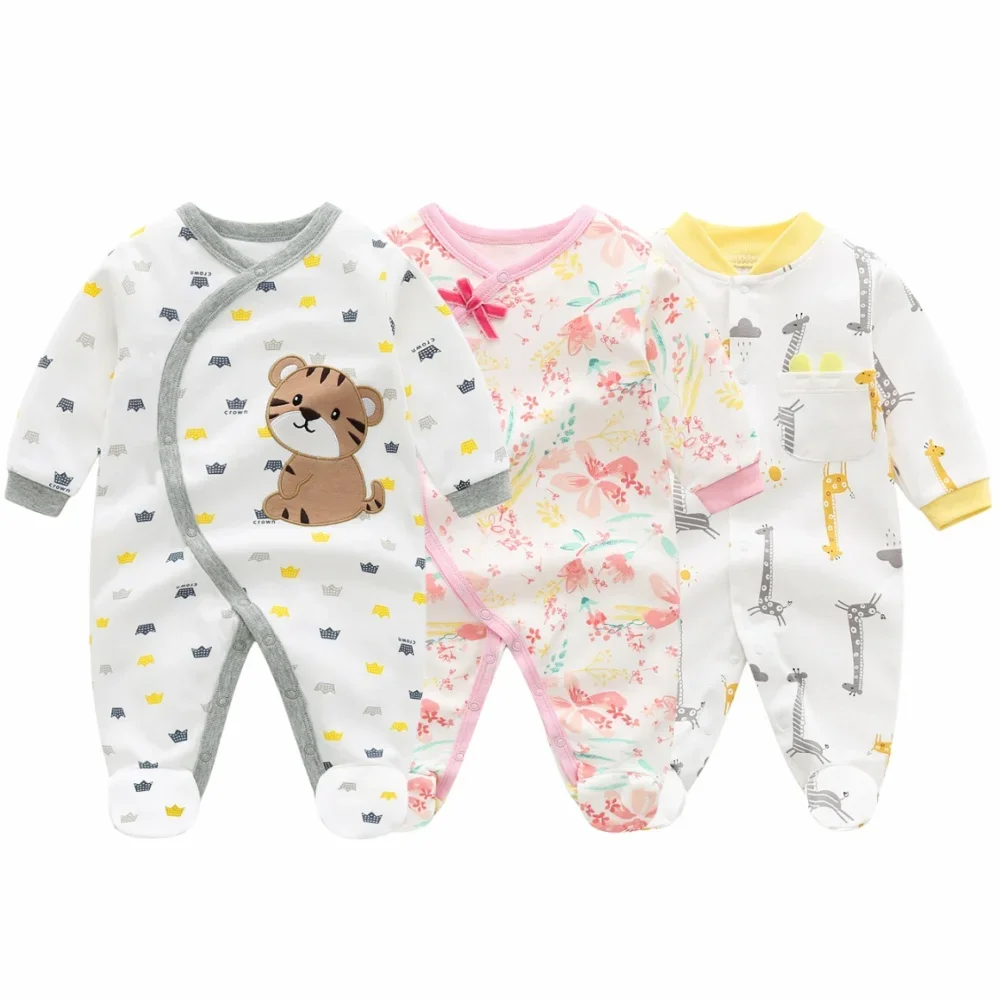 3-12M Spring Autumn Baby boy girls romper print long sleeve Footies Infants Baby onesie Cartoon Embroidered tiger baby underwear