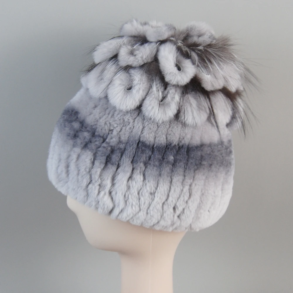 Russia Hot 100% Genuine  ladies elegant princess beanies Hats Winter Real Fur Hat Women Good Elastic Knitted Rex Rabbit Fur Caps 4