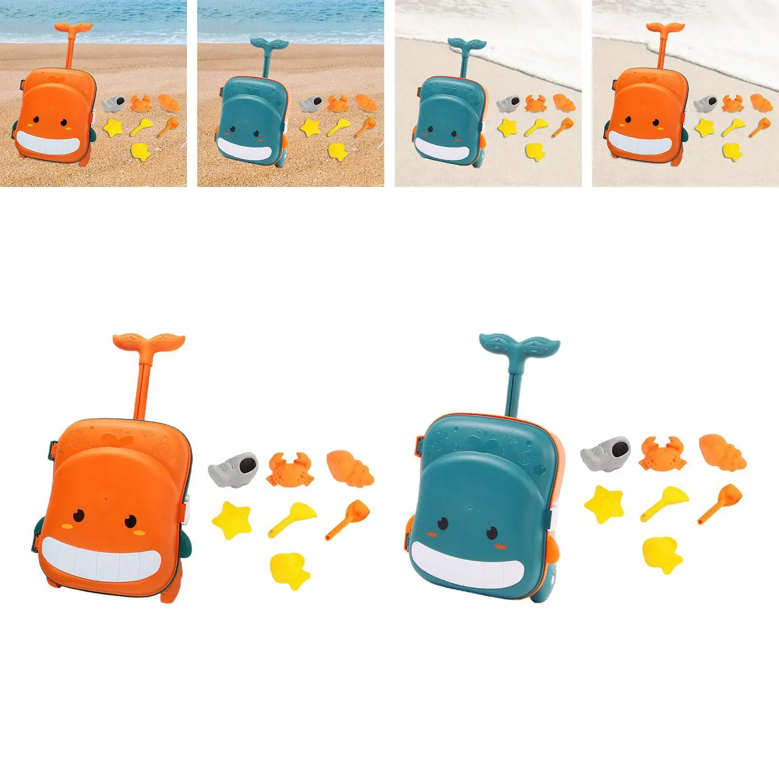 Children Beach Toy Set Outdoor Toy Travel Beach Kid Pull Toy Sand Digging Tool Hourglass Shovel Bucket Kits Luggage Trolley Case 4