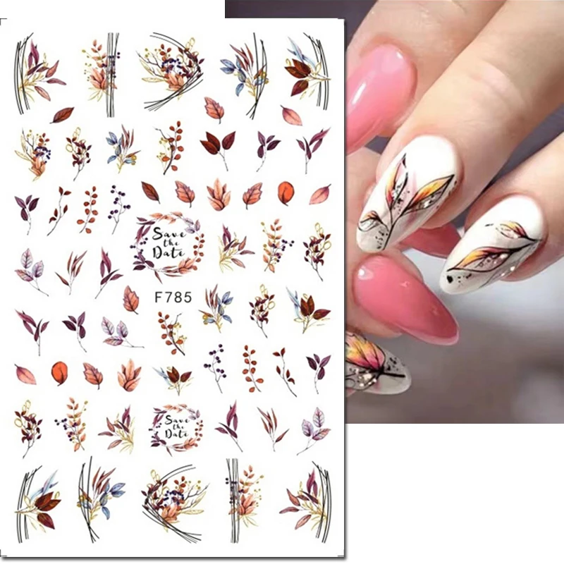 Nail Art 3d Adhesive Sliders Stickers Autumn Winter Xmas Maples Leafs Decals Accessories Decoration