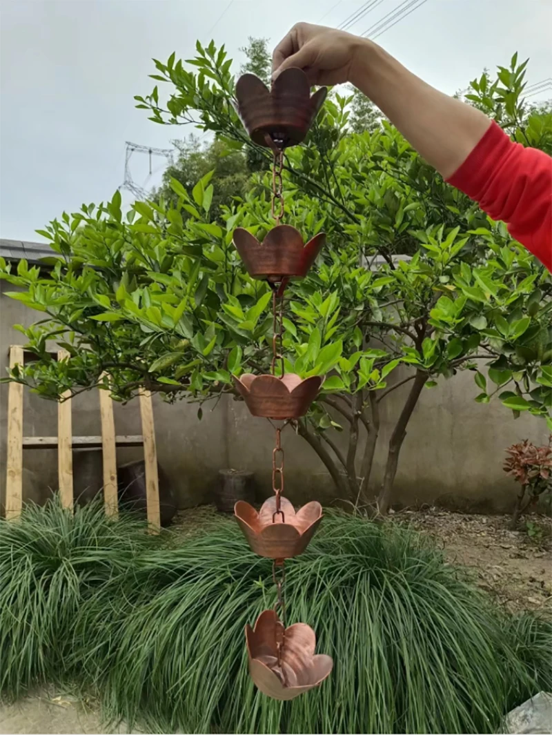 1m Aluminum Alloy Japanese-style Temple Decoration Guide Rain Bell Drainage Chain Petal Cup Ring Eaves Water Dripping Rain Chain