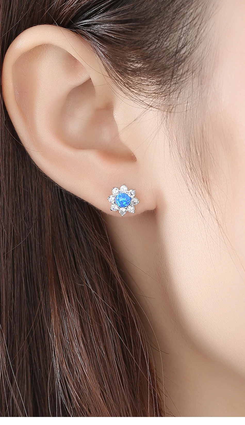 Orecchini a bottone eleganti con fiore sole in argento sterling per donne Orecchini con opale scintillante Ragazza di fidanzamento raffinata s_voghion.com