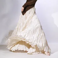 Bonne qualité femmes printemps jupes longues ourlet large plissé conception taille haute a-ligne danse Maxi jupes Faldas Femme Streetwear 1