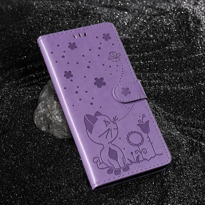Cat and Bee Embossed Leather Wallet Cover