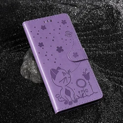 Cat and Bee Embossed Leather Wallet Cover - Redmi Note 10 5G (Purple)
